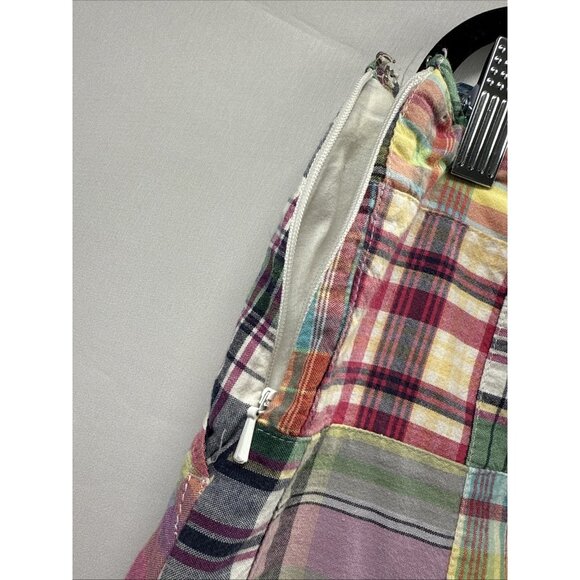 Orvis Women's Skirt 12P Petite Madras Patchwork Colorful Zip Short Lined Pockets - Picture 6 of 10